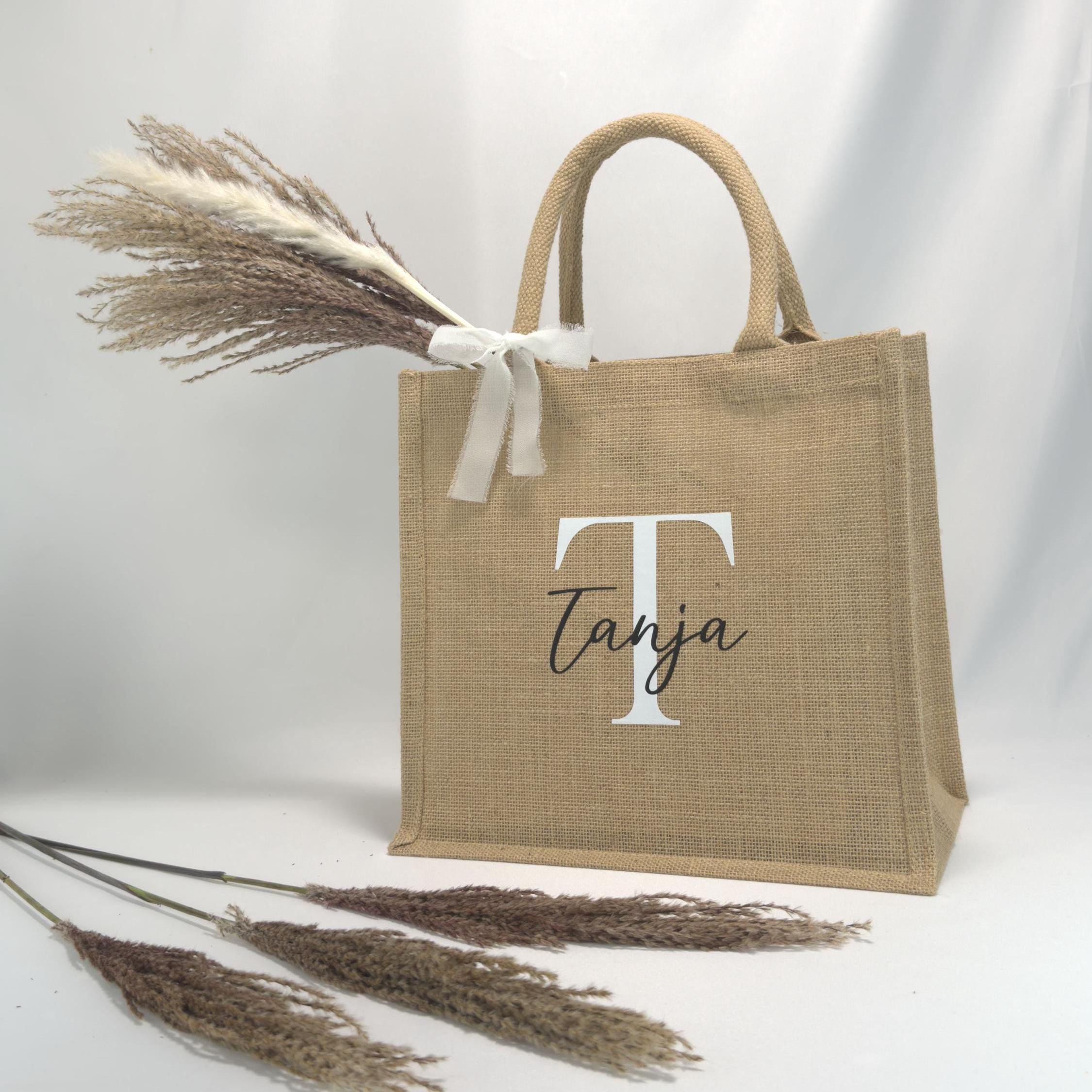 Personalisierte Jutetasche ohne Baumwolltasche, ideal als nachhaltiges Geschenk für Geburtstag oder Weihnachten. Stilvoll und praktisch als Handtasche mit Name oder Geschenke für Frauen.