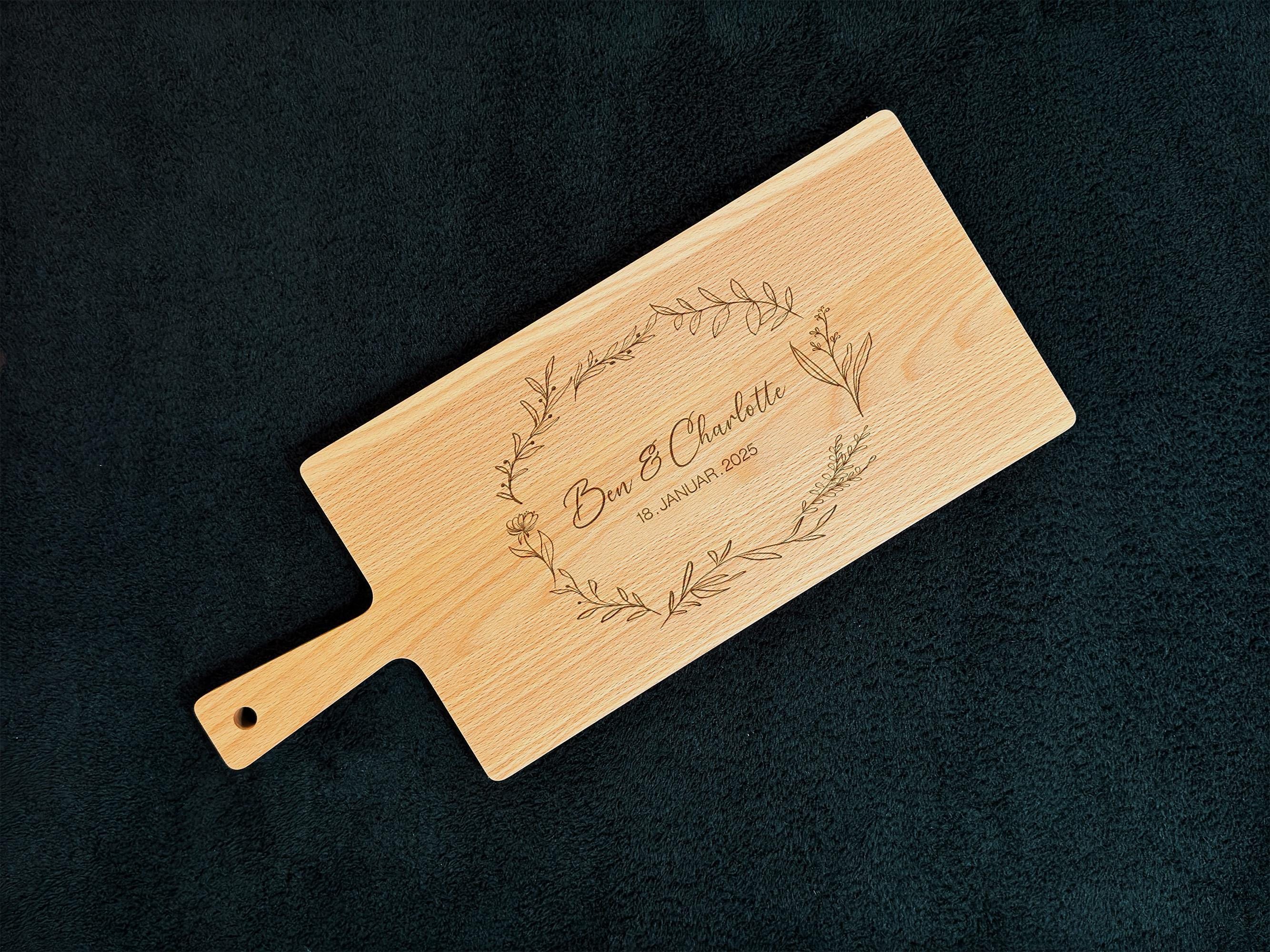Personalized large cutting board with name | Large serving board with handle, wedding gift, anniversary gift, wooden gift for couples