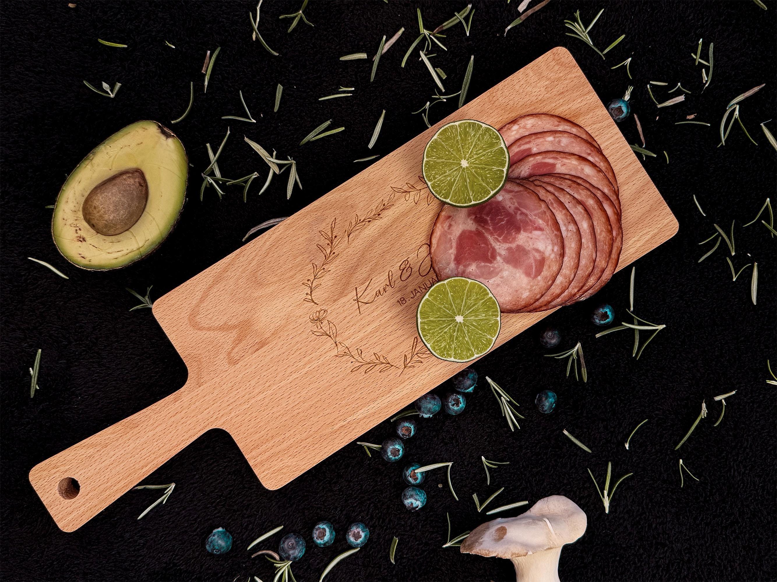 Personalized large cutting board with name | Large serving board with handle, wedding gift, anniversary gift, wooden gift for couples