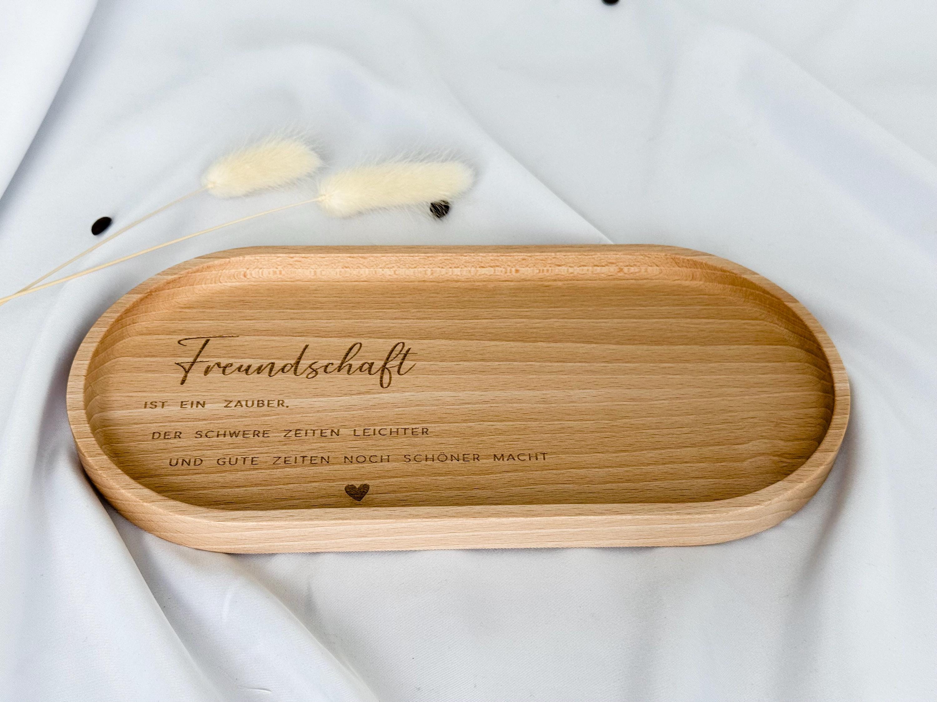 Serviertablett personalisiert Gravur Freundschaft | Kaffee Holz Tablett | Dekotablett Geschenkidee für Frauen, Geburtstag Freundin, Holzdeko
