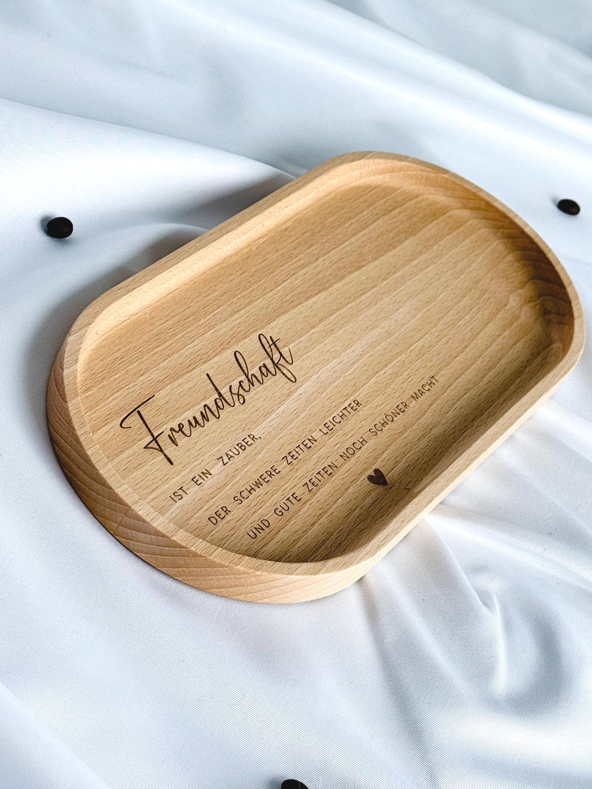 Serviertablett personalisiert Gravur Freundschaft | Kaffee Holz Tablett | Dekotablett Geschenkidee für Frauen, Geburtstag Freundin, Holzdeko