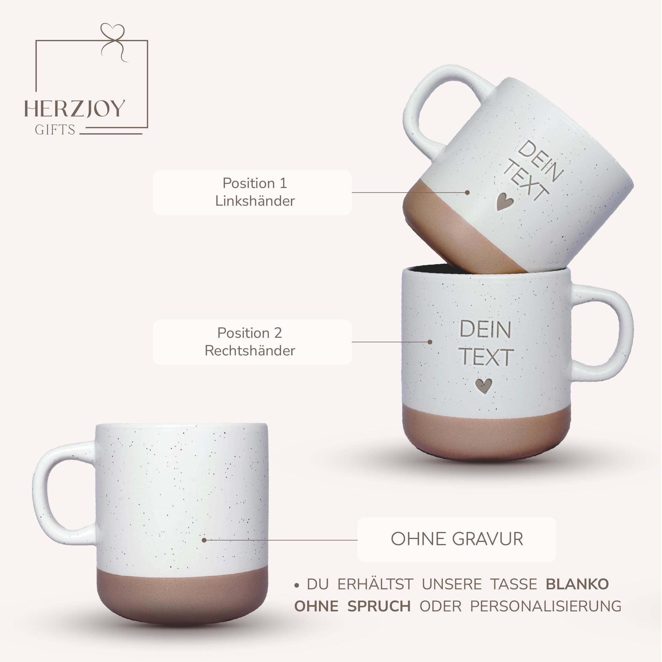 Keramiktasse mit personalisierter Namensgravur, befüllt mit Kaffee – auf Tablett serviert. Beige Tasse mit matter Oberfläche und 360 ml Volumen, perfekt für den Start in den Tag. Geschenk für Kolleg:innen, Freund:innen oder Familie, ideal für Abschied oder als kleine Überraschung. Zeitloses Design, langlebig, spülmaschinengeeignet, liebevoll graviert und dekorativ. steingut tasse