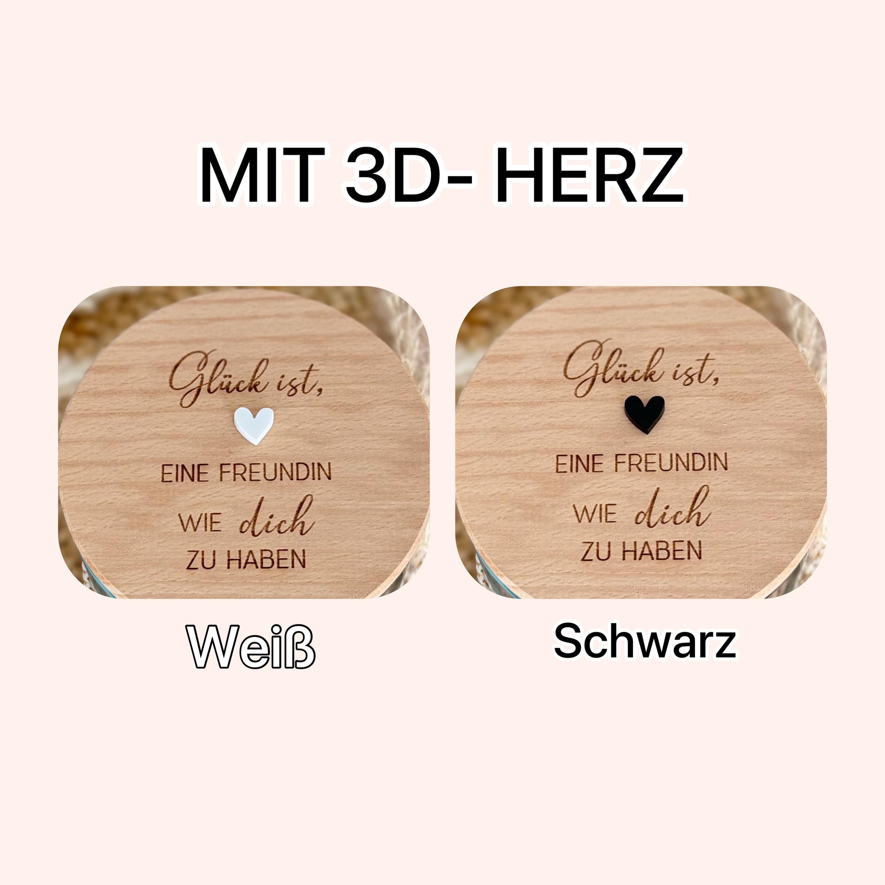 Dekoratives Vorratsglas mit individueller Gravur, Herz in 3D und nachhaltigem Holzdeckel. Geschenkidee für Frauen, Freundinnen und Mamas zu Weihnachten, Geburtstag, Nikolaus oder Ostern. Kann als Keksdose, Aufbewahrungsglas oder Gutscheinbehälter verwendet werden.Vorratsglas Keksdose Vorratsdose Personalisiert mit Gravur.