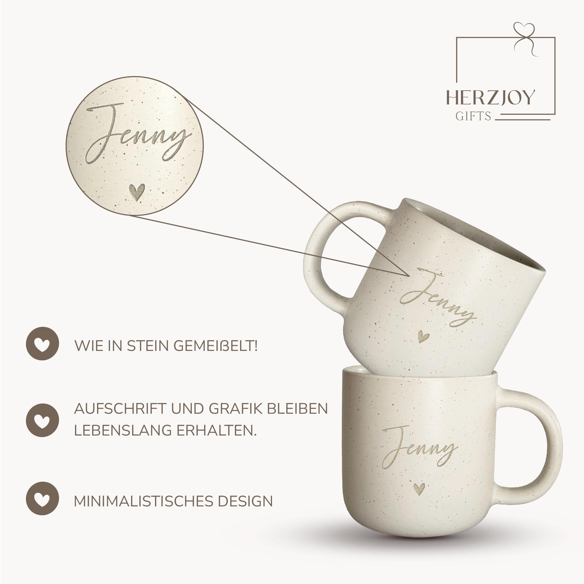 Gravierte Keramiktasse mit Name als personalisiertes Geschenk für sie oder ihn. Perfekt für Geburtstag, Muttertag oder Weihnachten. Zeitlos, persönlich und mit viel Liebe gestaltet.