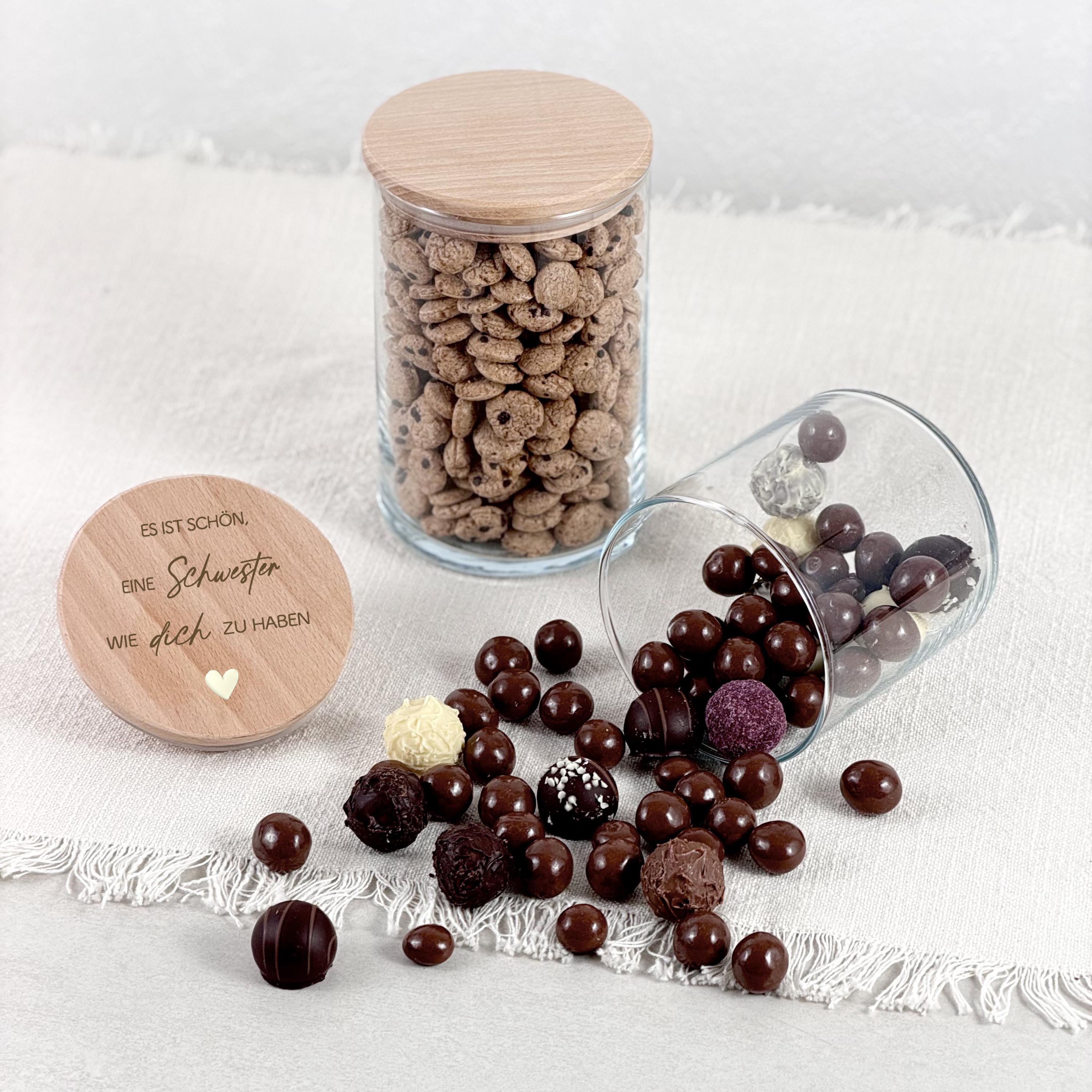 Vorratsglas personalisiert mit Namen, liebevolle Geschenkidee für Schwester oder beste Freundin, hochwertiges Glas als Geburtstagsgeschenk für sie, dekoratives Küchenaccessoire
