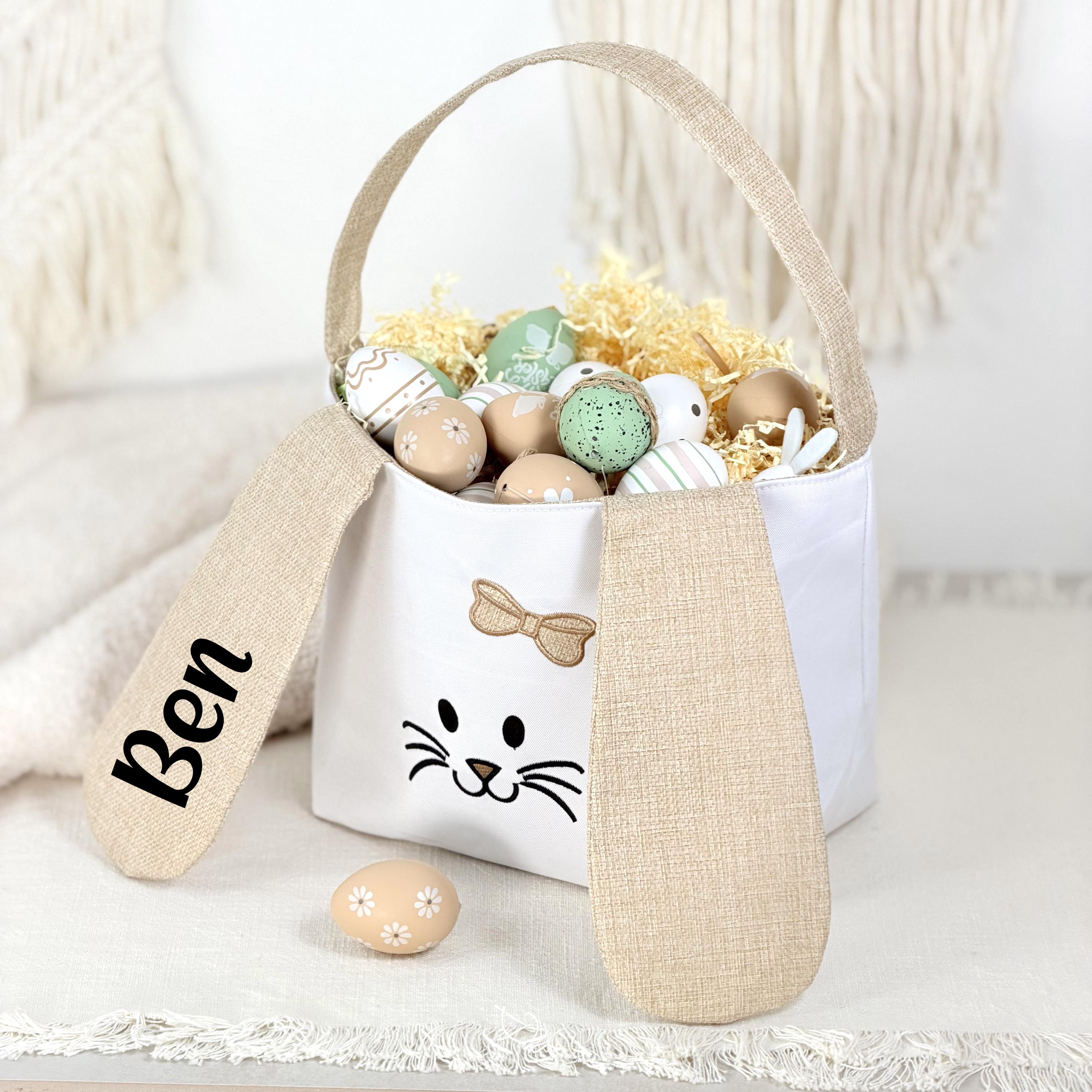 Osterkorb Junge personalisiert mit Wunschname, niedliches Osterkörbchen mit Hasenohren für Ostern. Perfekt als Geschenk für Kinder, um Süßigkeiten und Eier zu sammeln. Ein langlebiges Osternest personalisiert Korb für unvergessliche Ostererinnerungen.