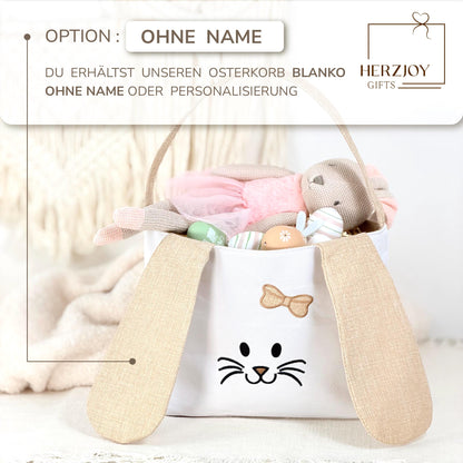 Osterkorb mit Namen als individuelles Ostergeschenk für Kinder. Dieser Hasenkorb eignet sich ideal als Osternest Kinder zum Sammeln von Ostereiern und Süßigkeiten und ist eine besondere Geschenkidee für das Osterfest.