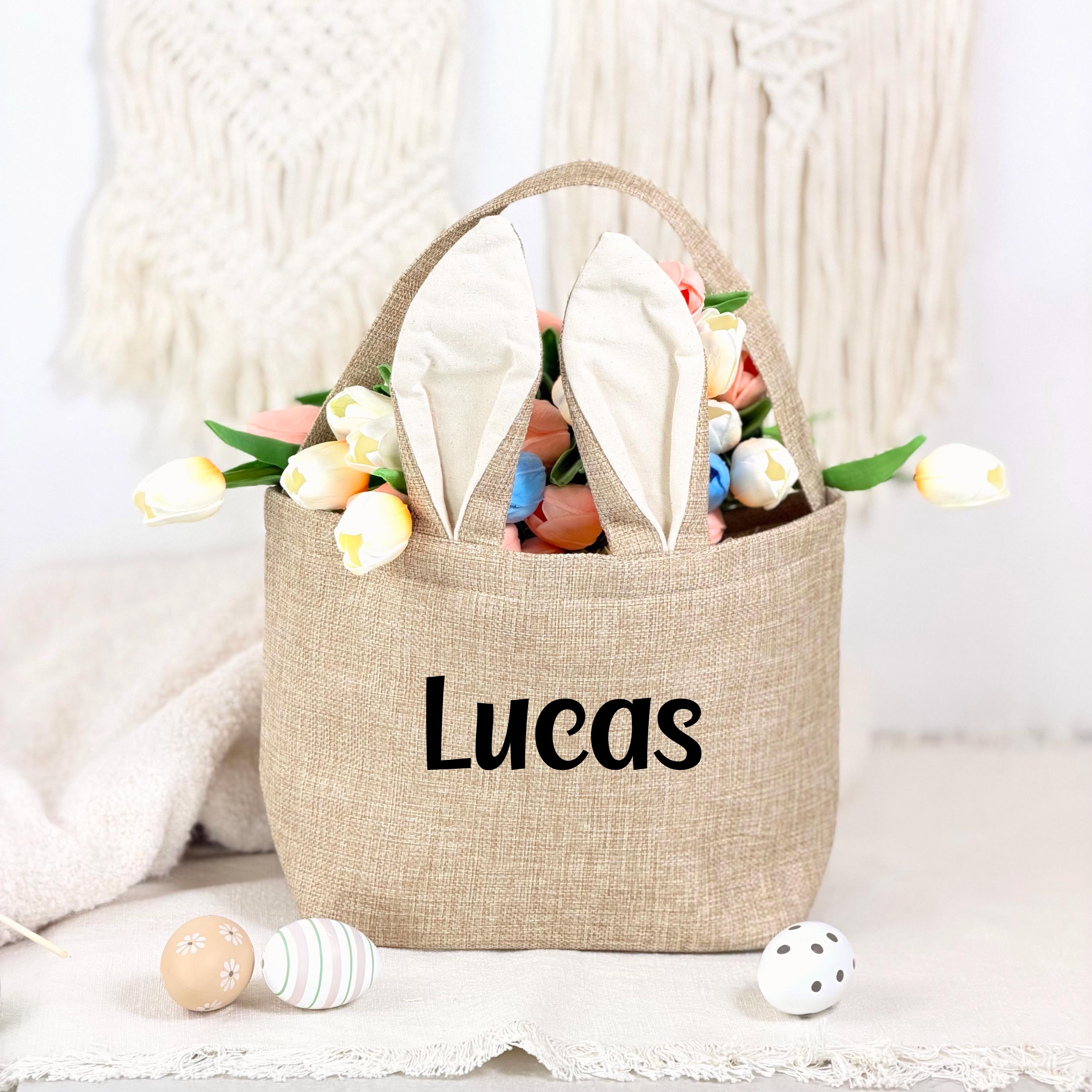 Osterkorb Junge personalisiert mit Wunschname, niedliches Osterkörbchen mit Hasenohren für Ostern. Perfekt als Geschenk für Kinder, um Süßigkeiten und Eier zu sammeln. Ein langlebiges Osternest personalisiert Korb für unvergessliche Ostererinnerungen.