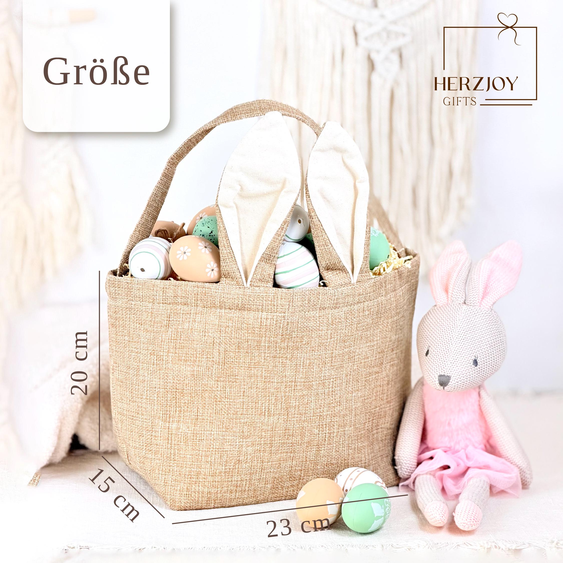 Personalisierter Osterkorb Baby mit weichen Hasenohren und individuellem Namen. Perfektes erstes Ostergeschenk Kind, geeignet zum Sammeln kleiner Überraschungen oder als süße Osterdekoration im Kinderzimmer.
