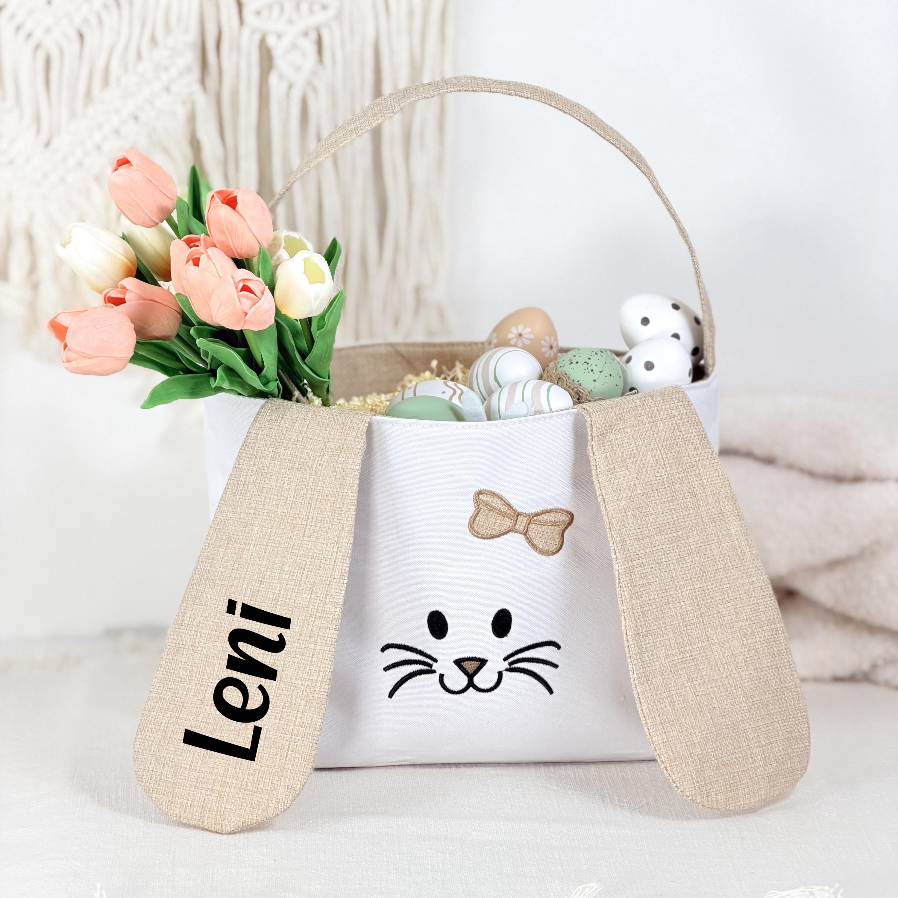 Personalisierter Osterkorb mit Namen für Kinder, dekoratives Osternest Kinder mit Hasenohren. Ideal als Geschenk für Kinder zu Ostern, zum Befüllen mit Ostereiern, Schokolade oder kleinen Spielzeugen. Ein individuelles Ostergeschenk Kinder, das jedes Jahr erneut Freude bereitet.