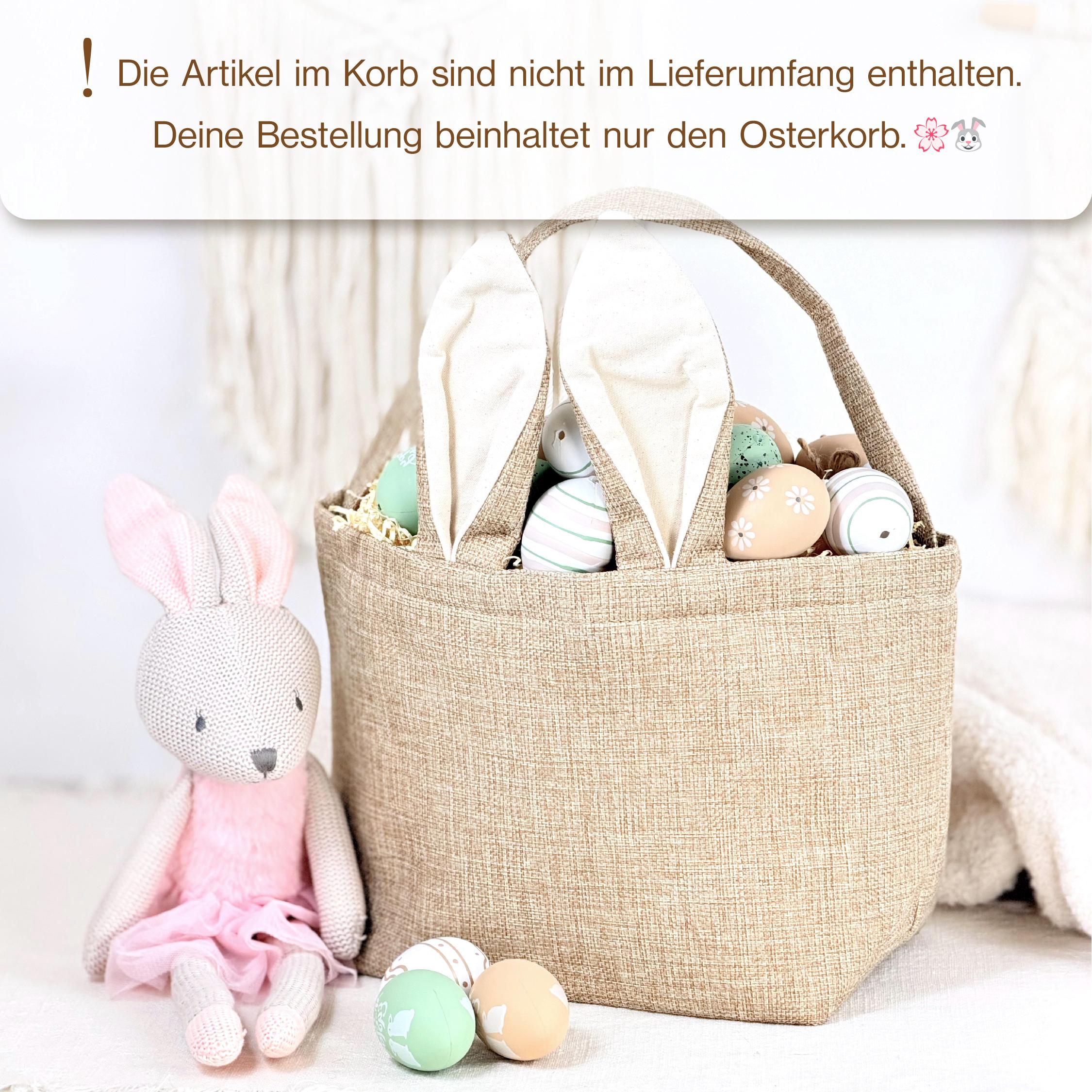 Osterkorb Kinder personalisiert, liebevoll gestaltetes Osternest personalisiert Korb mit Hasenohren. Perfekt für die Eiersuche Kinder und als nachhaltiges Ostergeschenk Kind für Jungen, Mädchen oder Baby.