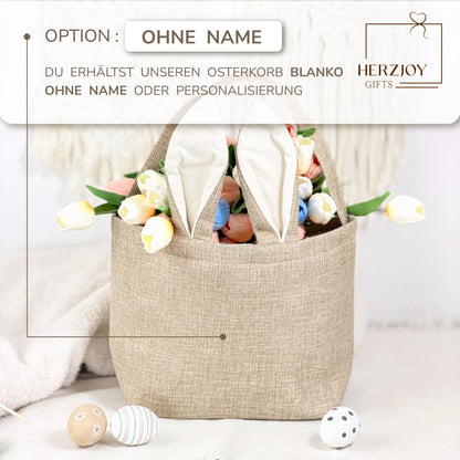 Personalisierter Hasenkorb mit Namen, ideal als Osterkörbchen für Kinder. Perfektes Ostergeschenk Kinder zum Befüllen mit Ostereiern und kleinen Überraschungen, geeignet für Junge, Mädchen oder Baby und jedes Jahr wieder verwendbar.