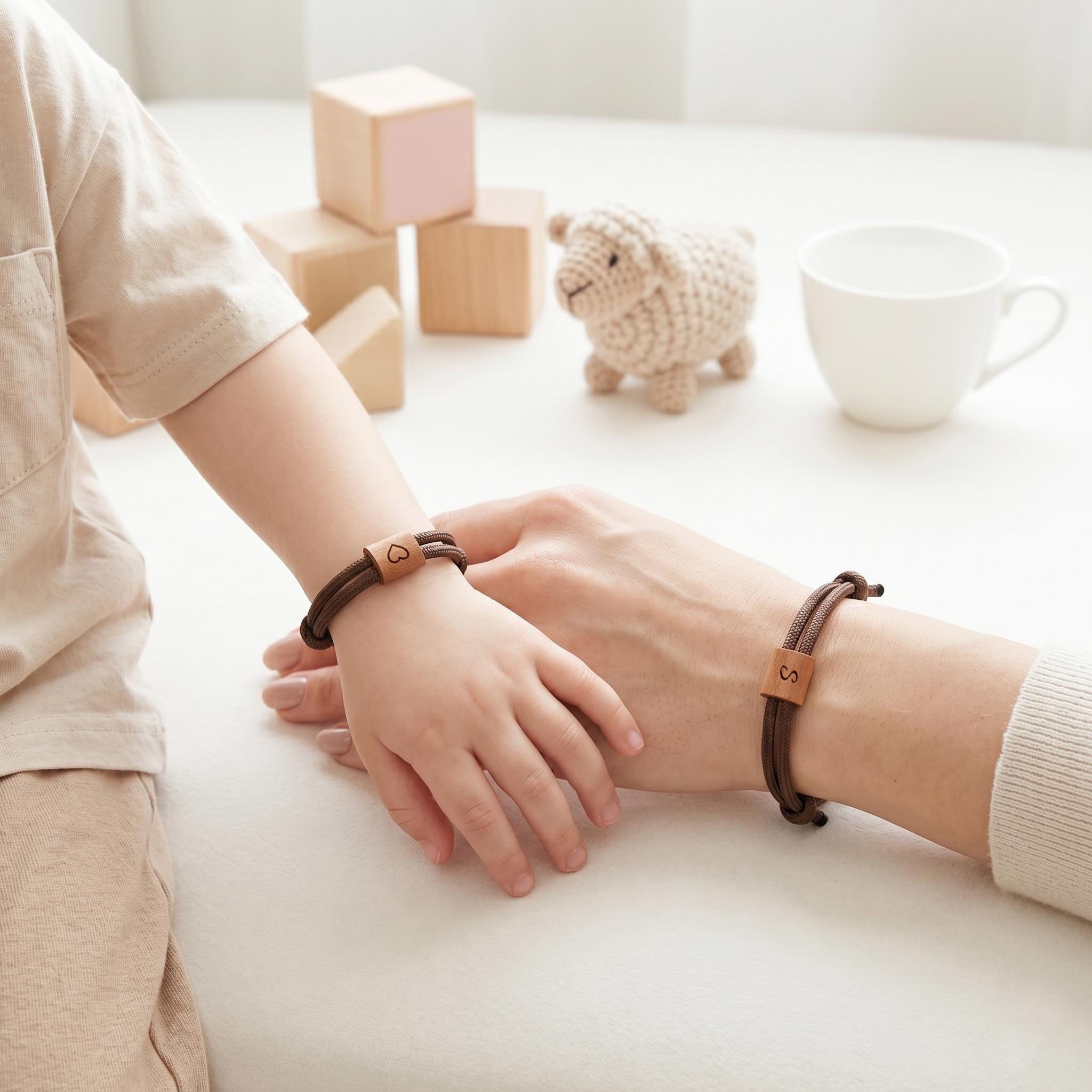 Holzarmband für Kinder mit Name graviert und individueller Personalisierung, schönes Geschenk zur Taufe, Kommunion oder Konfirmation mit natürlicher Maserung