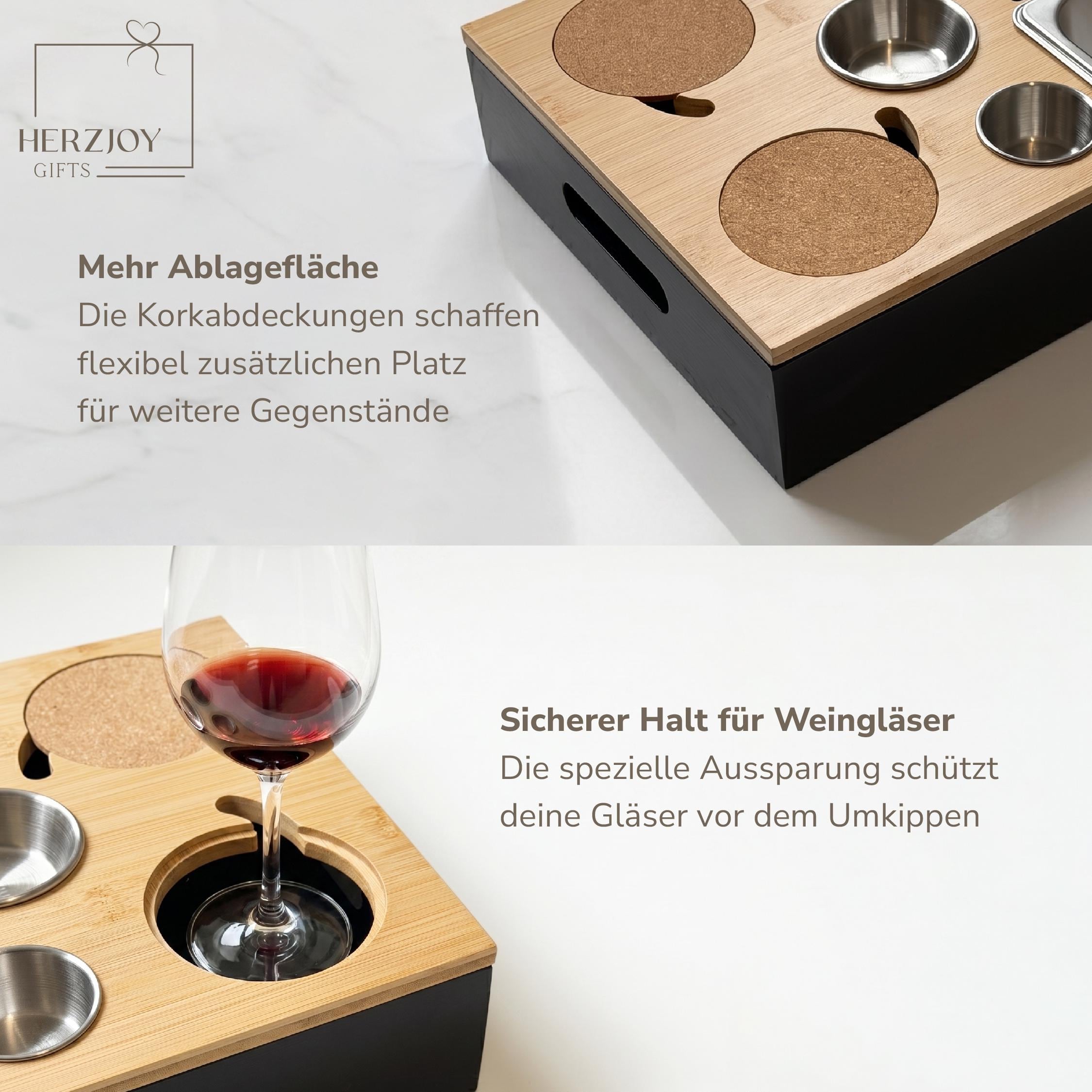 Individuelle Holz-Couchbar mit persönlicher Gravur und Platz für Snacks und Getränke, eine einzigartige Geschenkidee für Männer, Frauen und Paare jeden Alters.
