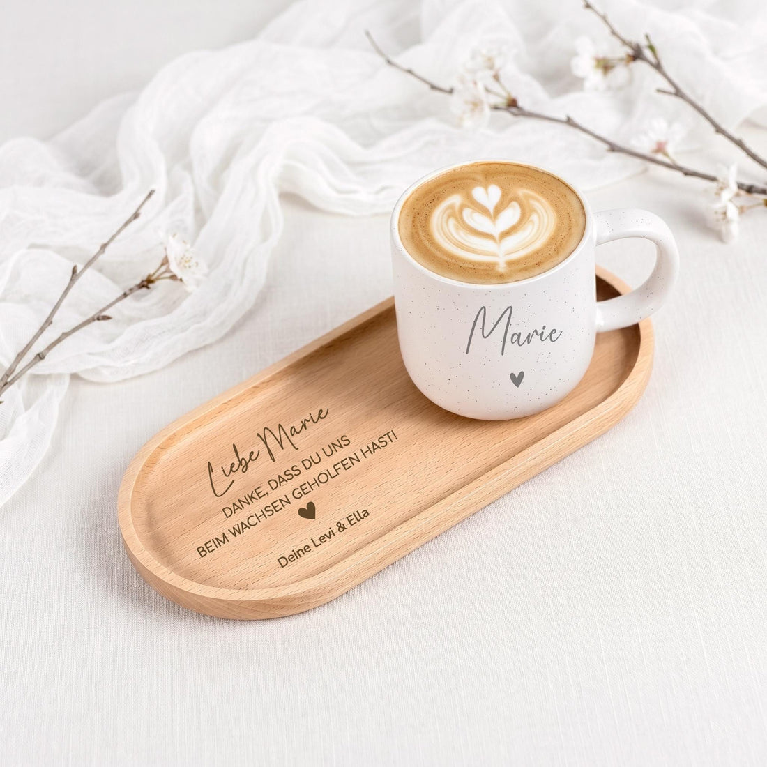 Abschiedsgeschenk Personalisiert mit name, Geschenkset Tasse mit Tablett, Kaffeetasse für Lehrerin & Erzieherin, Abschied Tasse Kindergarten