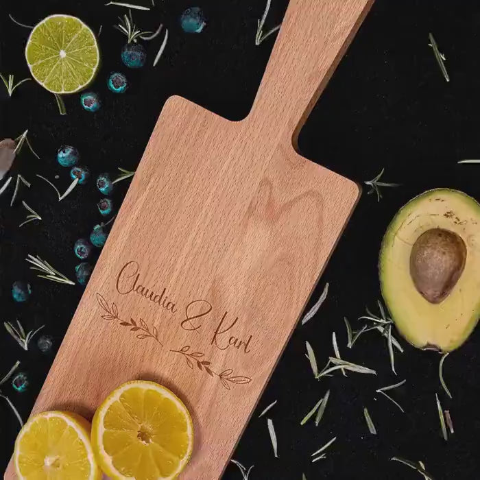 Personalized large cutting board with name | Large serving board with handle, wedding gift, anniversary gift, wooden gift for couples