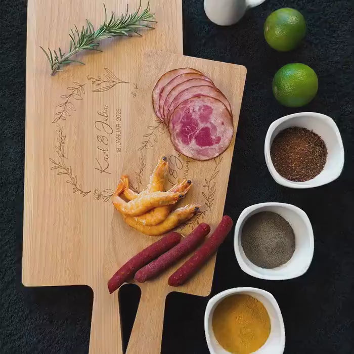 Personalized large cutting board with name | Large serving board with handle, wedding gift, anniversary gift, wooden gift for couples