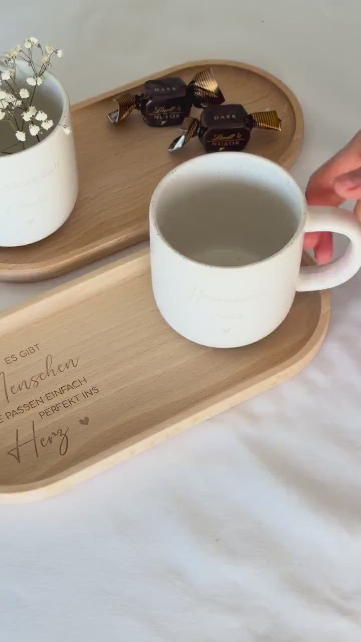 Kaffeetasse Herzensmensch + Tablett | Geschenk Freundin Tasse mit Name, Keramiktasse, Geschenk Mama Tochter, Abschied Geschenk Kollegin, Mug